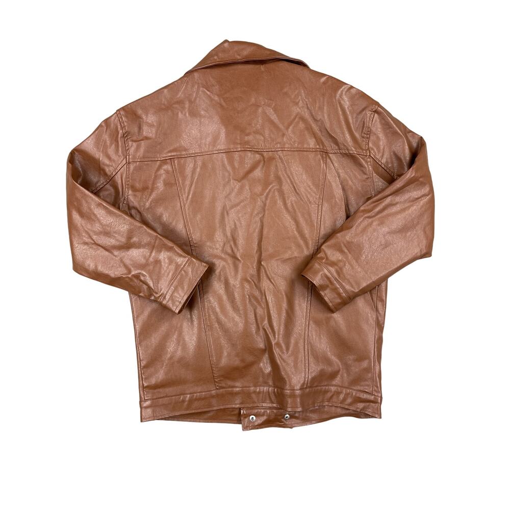 Princess Polly - Next In Line Faux Leather Oversized Biker Jacket in Brown - Picture 3 of 5